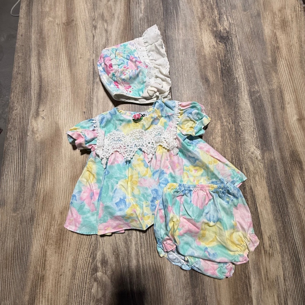 90s Jo Lene Baby 3PC Set Pastel Floral Watercolor Cottagecore M84237